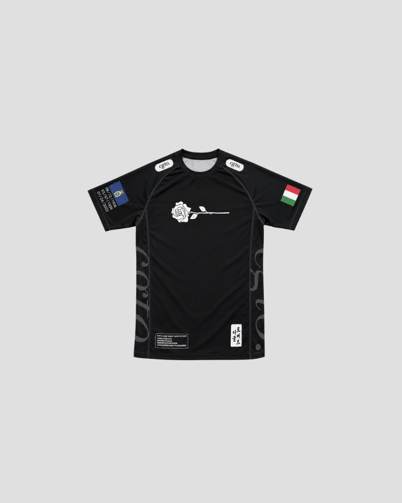 Robert Degle Rose Edition rash guard, front